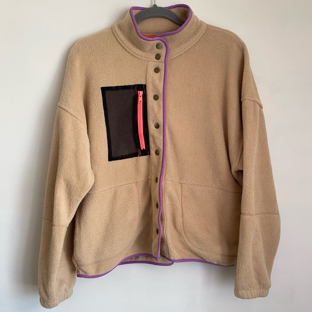 Oversized Tan & Purple Textured Button Up Jacket